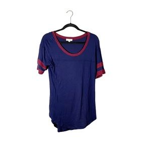 Ultra Flirt Navy Blue Maroon Casual Stretchy Jersey Knit Baseball Tee Medium